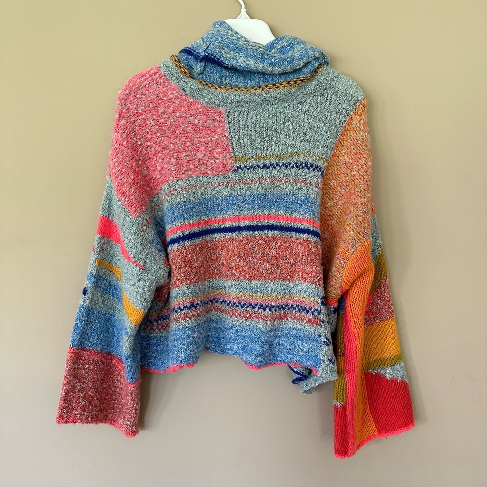 SOLD Sincerely Jules Large Boho Oversized Sweater Cropped Bright Patchwork Inspi - Picture 6 of 10